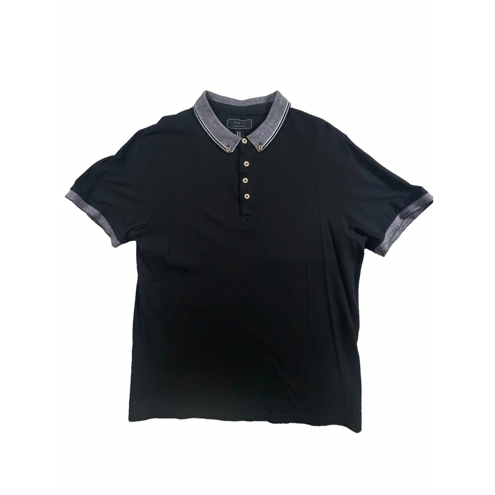 21MEN Men's XL Solid Black/Gray Short Sleeve Polo Button-Down Collar